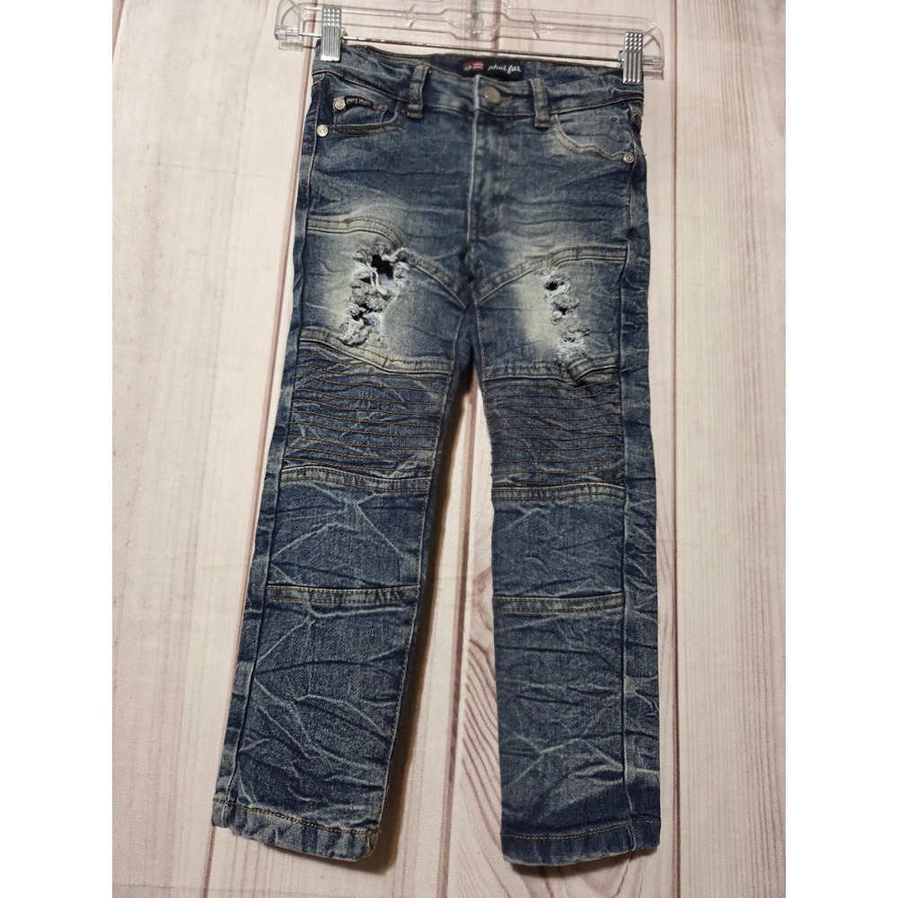 Phat Farm Boys Blue Wash Distressed Moto Stretch‎ Jeans Size 6 Street Wear